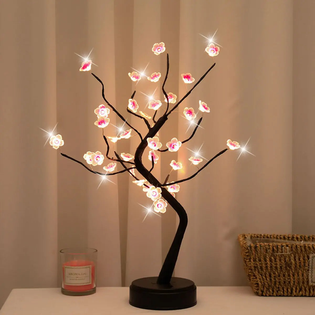 Cherry Blossom Bonsai Tree Lamp – LED Decorative Tree for Cozy Home & Bedroom Ambiance