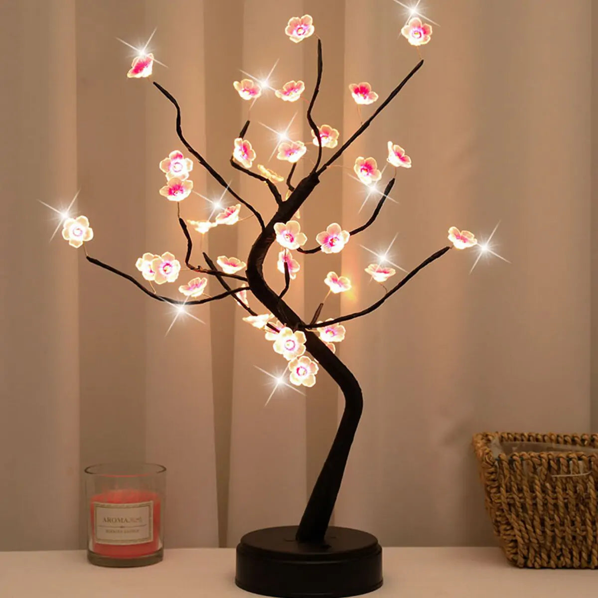 Cherry Blossom Bonsai Tree Lamp – LED Decorative Tree for Cozy Home & Bedroom Ambiance